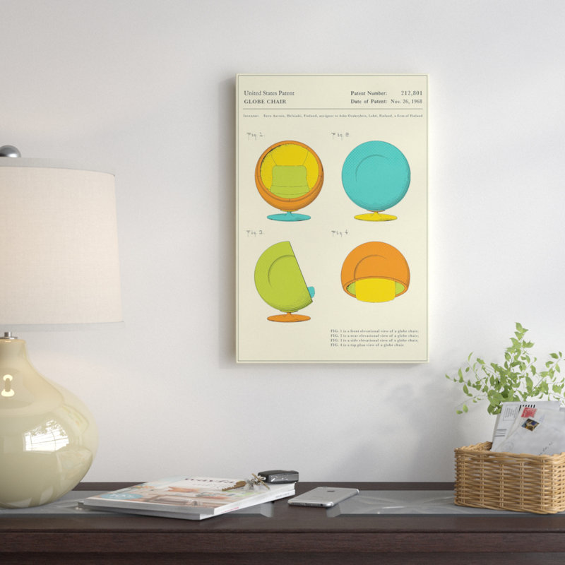 «Eero Aarnio (ASKO) Globe Chair Brevet», impression sur toile, H 60 po x l 40po x P 1,5 po, Toile avec cadre noir