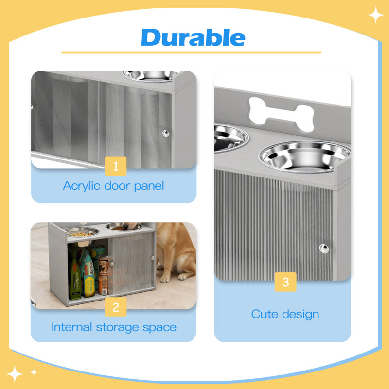 Elevated dog bowl with storage space