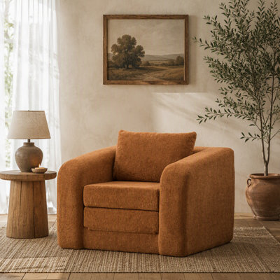Canapé-lit simple pliable de 40 po avec accoudoirs et dossier, canapé-lit convertible en chenille désossé, avec lit d'appoint et oreiller pour salon, chambre à coucher, dortoir, orange