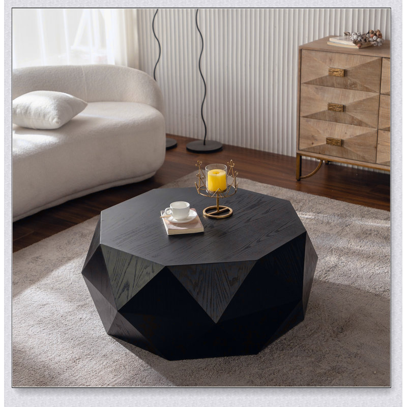 38"Three-dimensional Embossed Pattern Design American Retro Style Coffee Table, Tabletop