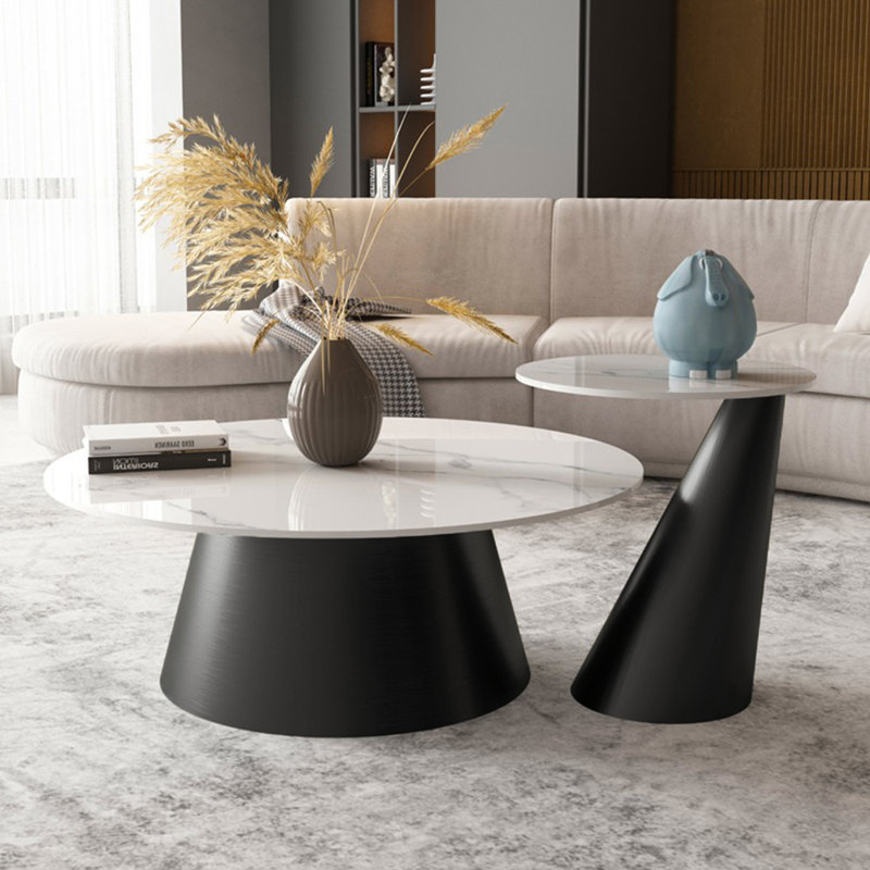 Ensemble de tables basses rondes de luxe italien léger, H 15,4 po x L 39,4 po x l 39,4 po