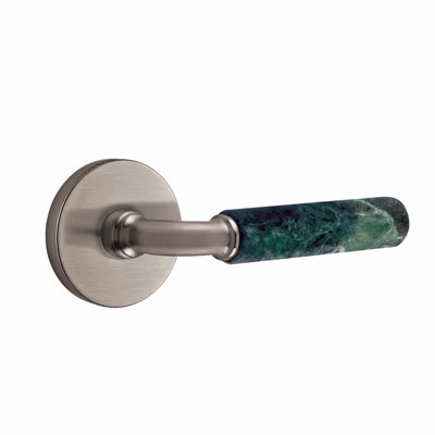 Ensemble de leviers de passage Emtek Select, rosette à disque, tige R-Bar, poignée en marbre vert, CF