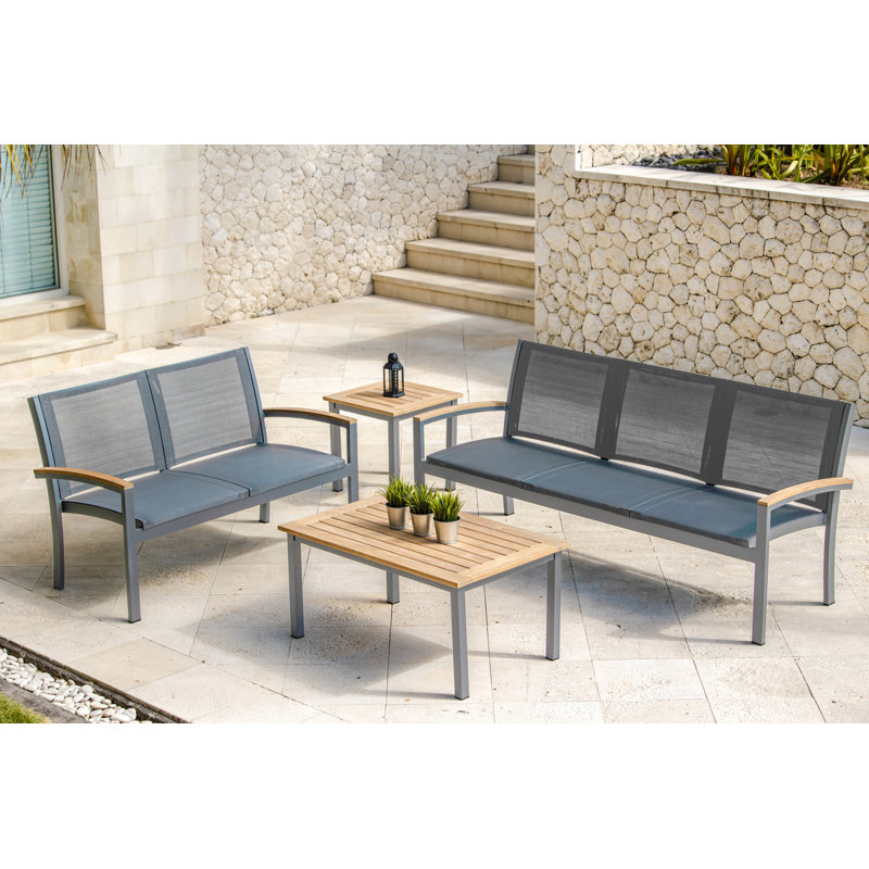 Soho 20" Teak Aluminum Outdoor Tall Square Side Table, Silver