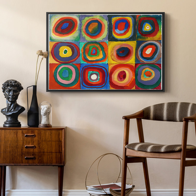 Color Study: Squares with Concentric Cercles, 1913 - Wassily Kandinsky, toile tendue avec châssis, 24 po x 36 po, Naturel