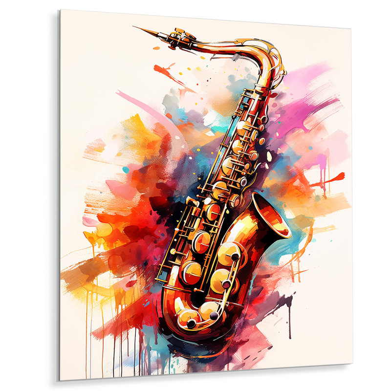 «Vibrant Saxophone Swing I» sur métal, H 40 po x l 30 po x P 1,5 po