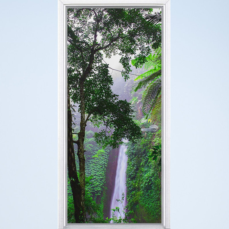 Décalcomanie de porte en vinyle en vinyle cascade rainforest, H 80 po x l 36 po