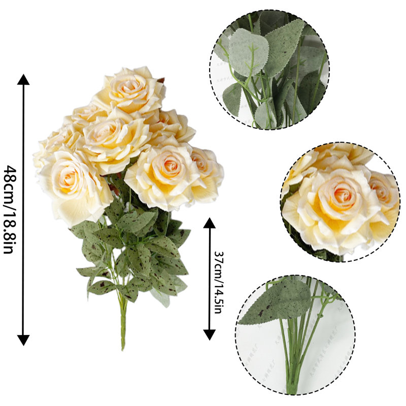 Bouquet de roses artificielles en soie artificielle avec de longues tiges, Champagne