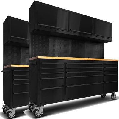 AnorTrek 2 PCS 72 inch 15 Drawers Tool Chest with 3 Up Cabinet & Pegboard, Large Lockable Mobile Workbench-Black (2 × HTC7218PC)