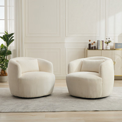 34.25"w 360° Swivel Barrel Accent Chair In Textured Corduroy - Perfect For Any Space (set Of 2)