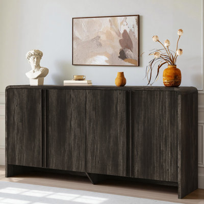 Buffet moderne à 4 portes avec bords arrondis et poignées en pin, noir