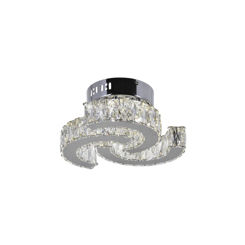 Integrated LED Flush Mount Ceiling Light – Chrome Finish with Crystal Accents