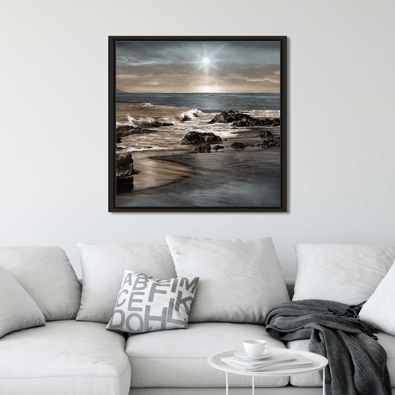 «Blue Sea Sunset II», reproduction sur toile, H 27,5 po x l 27,5 po x P 2 po, Cadre flottant noir