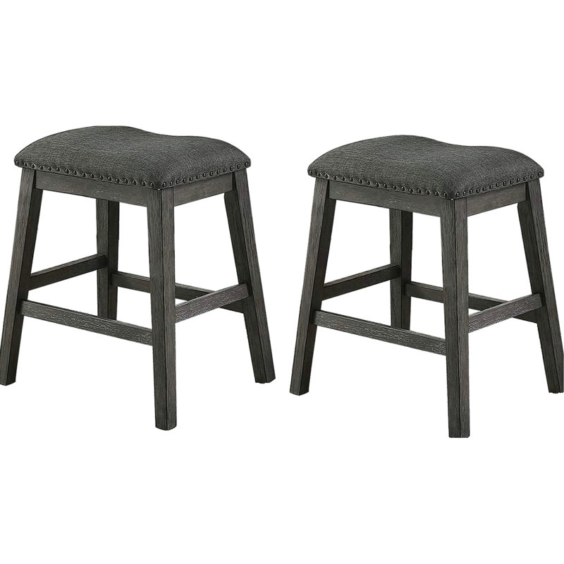 2 chaises de salle à manger grises à hauteur de comptoir en bois massif avec siège luxueux en mousse et 2 chaises grises