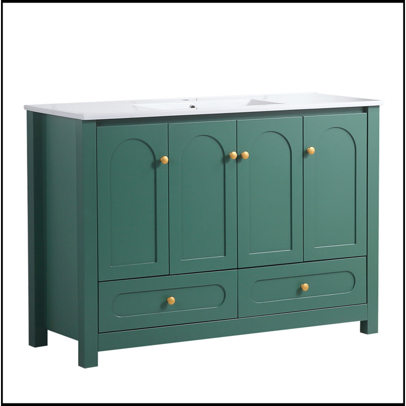 Ensemble de meuble-lavabo 48 po avec lavabo en céramique, armoire de rangement abondante, 4 portes à fermeture douce et 2 tiroirs