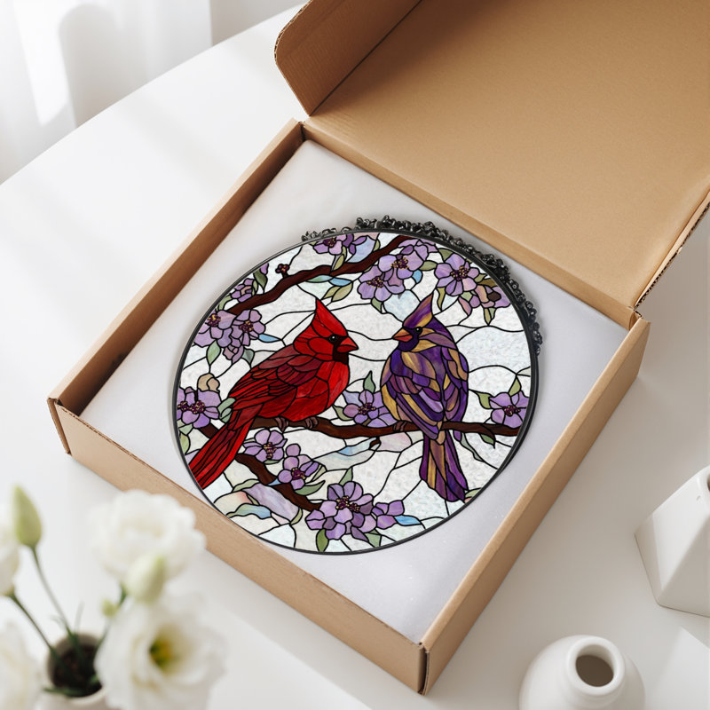 Vitrail de vitrail floral 7,8 "H Cardinal, H 7,8 po x l 7,8 po