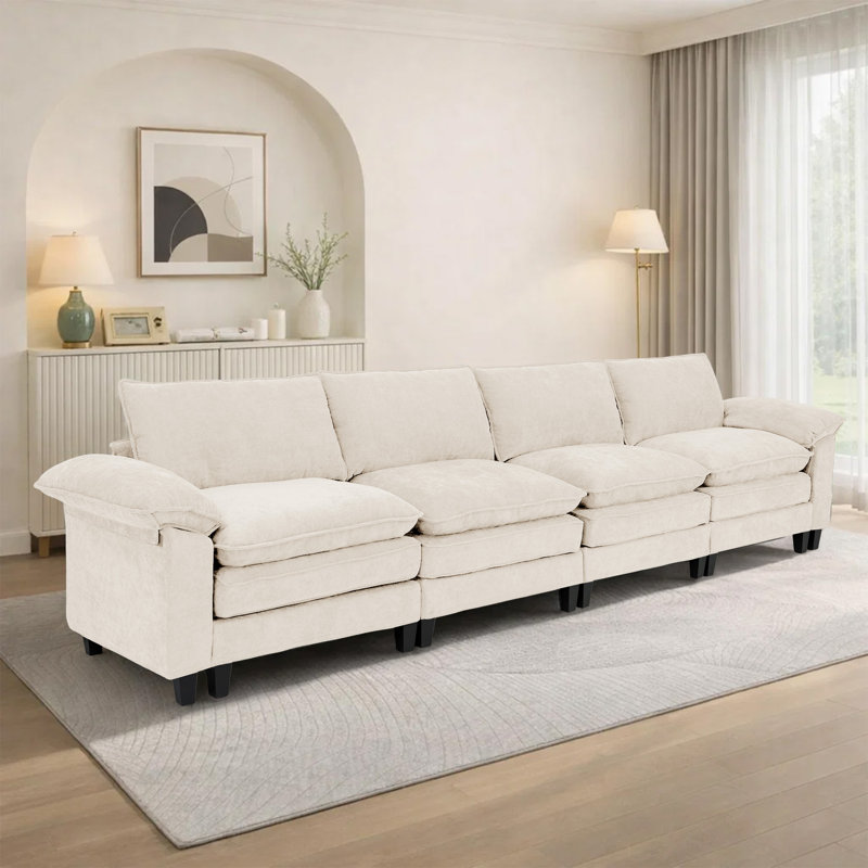 4- Piece Upholstered Corner Sectional Sofa Couch, 37.4" H x 146.5" W x 27.5" D, 4, Beige Fabric