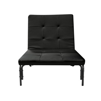 Adjustable Black Chair Futon Convertible To A Foldable Bed, Pu Upholstered Cushion For Style, Metal Frame And Caster Wheels, 220Lbs Weight Support, Si by Latitude Run