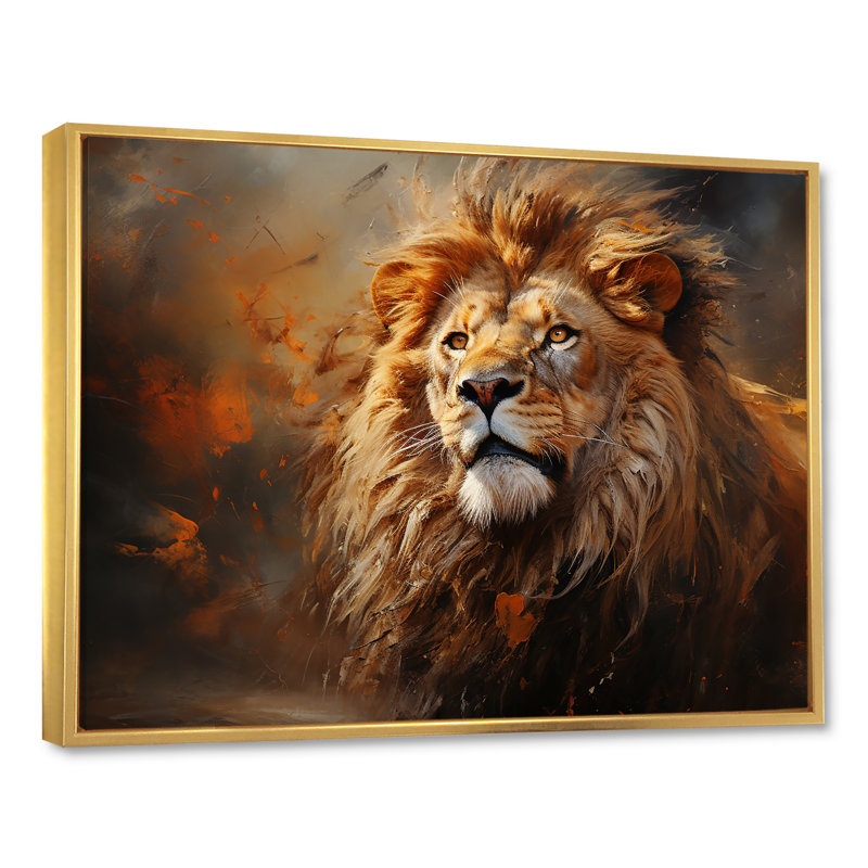 Shimmering Golden Lion Reflections sur impression sur toile, Cadre flottant doré, H 30 po x l 40 po x P 1,5 po