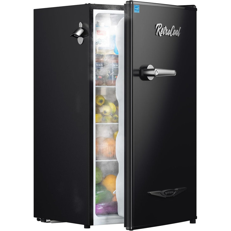 3.2 Cu.Ft Retro Mini Fridge With Bottle Opener And Metal Handle, Black