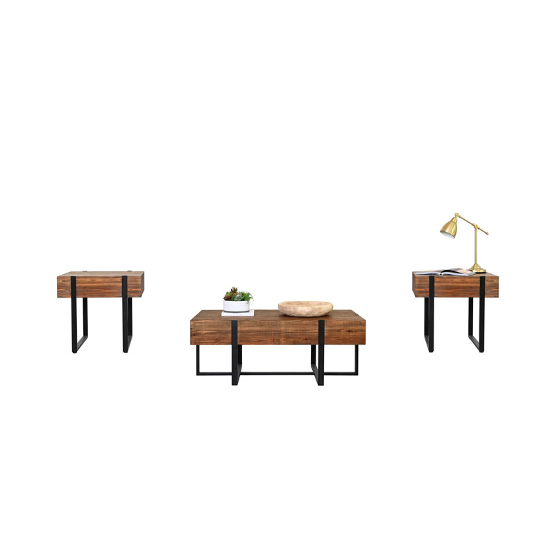 Collection de tables en bois 3 pièces Rane, brun