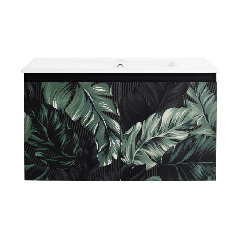 Meuble-lavabo mural flottant 30 po avec lavabo en céramique et porte d'armoire à fermeture douce en céramique, porte, meuble-lavabo
