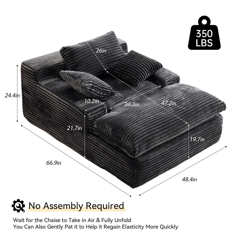 67'' Boneless Chaise Lounge Chair Indoor, Oversized Lounge With Fabric And High Density Sponge, Deep Seat Sleeper Couch Chairs Sofa For Living Room Bedroom, No Assembly Required