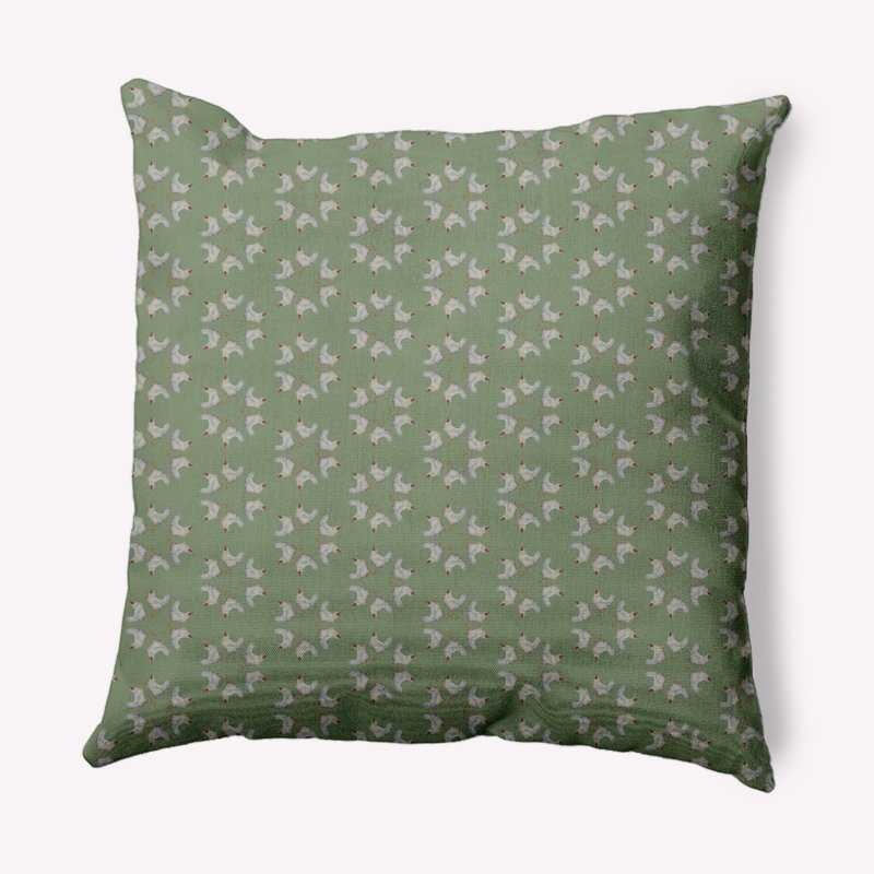 Housse et insert de coussin décoratif carré Chickens-go-rond, 20 po x 20 po, Laurier vert