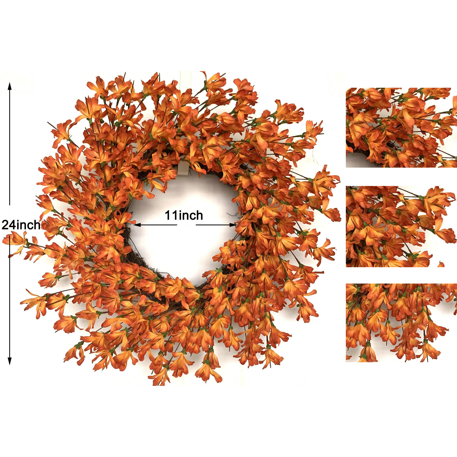 24" Handcrafted Forsythia Everyday Wreath, Orange