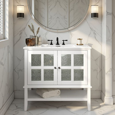 Meuble-lavabo 36 po avec lavabo en céramique - tablette réglable, charnières à fermeture en douceur?