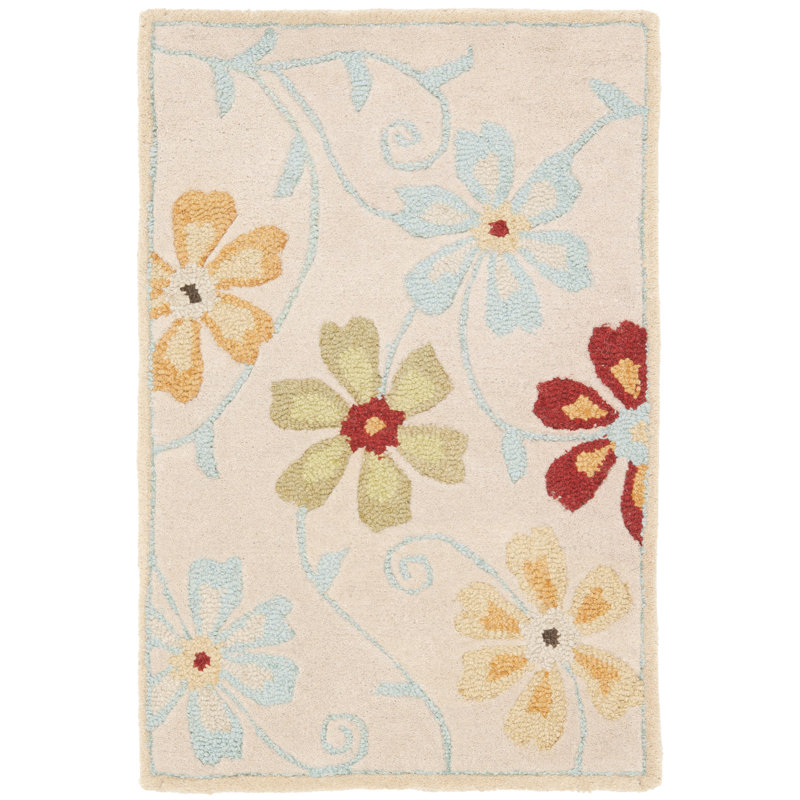 Elias Hand Hooked Wool Floral Rug, Rectangle 2' x 3'