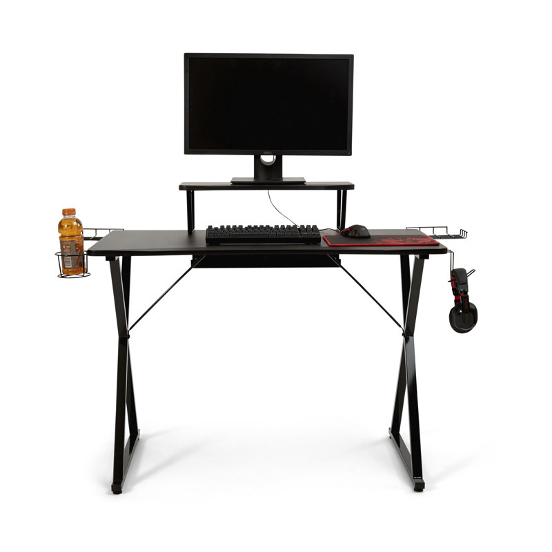 AeroDynamic 46" Black Gaming Desk with Cup Holder & Headphone Hook