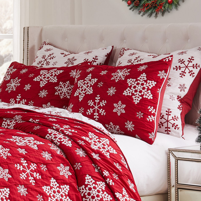 Taie d'oreiller jacquard à motif de flocons de neige