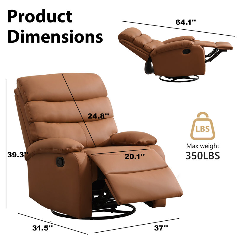  Top Grain Genuine Leather Recliner, Small Swivel Rocker Recliner Chair,manual Recliner Chair For Living Room, Bedroom, Home Theater,rv-Brown