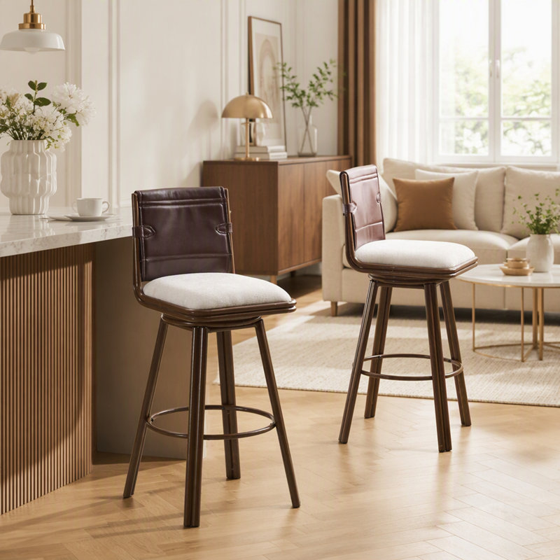 Tabouret de bar pivotant d'intérieur Sibyl avec structure en métal, revêtement et rotation à 360°, lot de 2