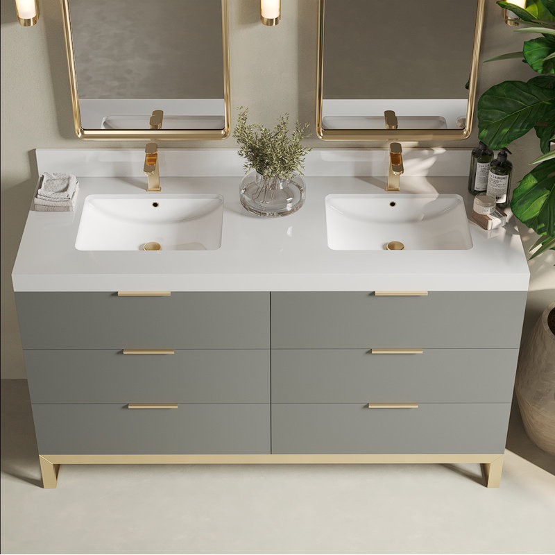 Franchinni 60'' Double Bathroom Vanity with Quartz Vanity Top, Grey