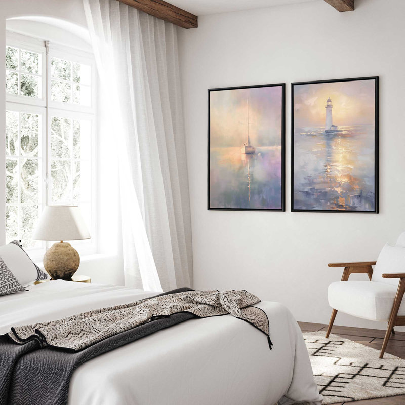 «Ocean's Sentinel» par Golden Glow Interiors 2 - Pièces sur toile, Cadre noir satiné, H 50 po x l 34 po