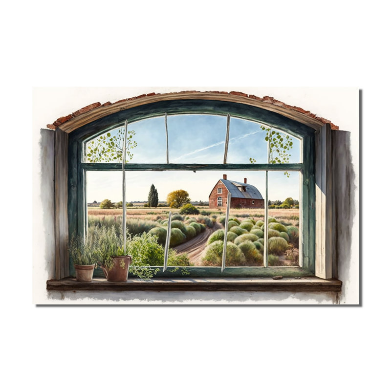 Window View Of Barn - Landscape Canvas Wall Art