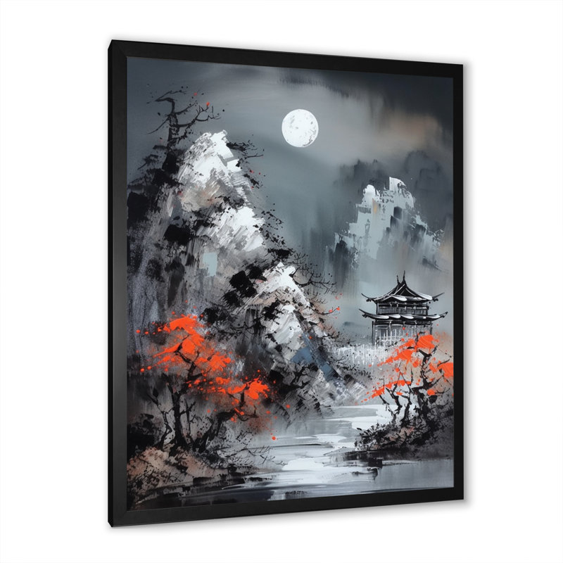 Cri de lune rouge Garrettville, Japon III, Cadre photo noir, H 32 po x l 24 po x P 1 po