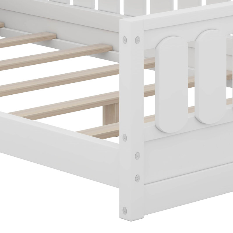 Lit avec étagères de rangement, cadre de lit plateforme en bois avec garde-corps de sécurité, Lit simple, Blanc