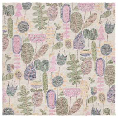 Jardin Hand Tufted Wool Cotton Floral Rug in Blue/Pink