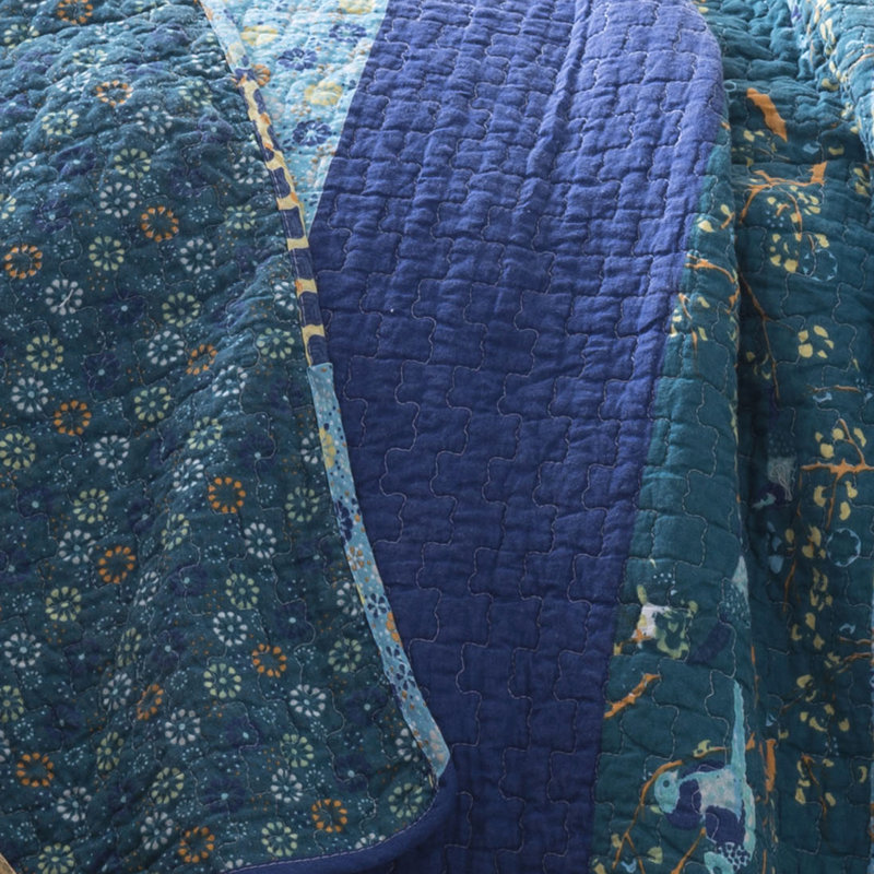 Royal Empire Cotton Reversible 3 Piece Quilt Set, Full/Queen Quilt + 2 Standard Shams, Peacock