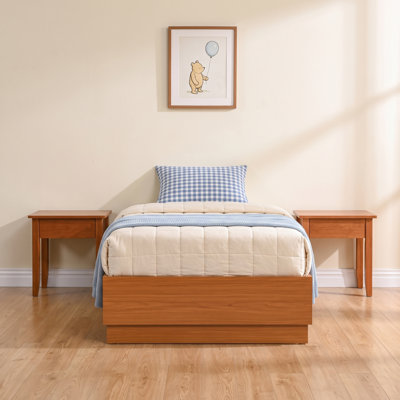 Modern Headboard-Free Wood Platform Bed with Stepped Base and Lift-Up Storage, Twin, Oak