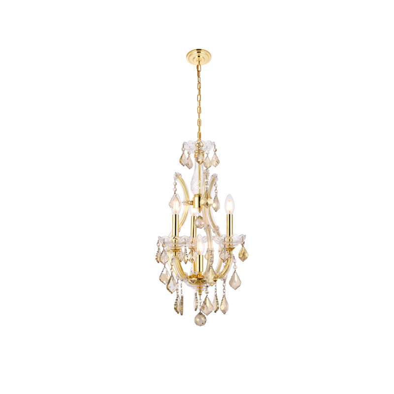 Stockard 4 - Light Glass Chandelier, Gold / Golden Teak (Smoky) / Royal Cut