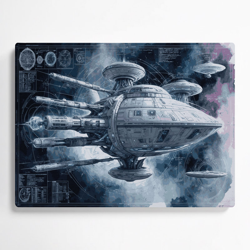 Space Spacecraft Blueprint Designs, art mural en métal bleu