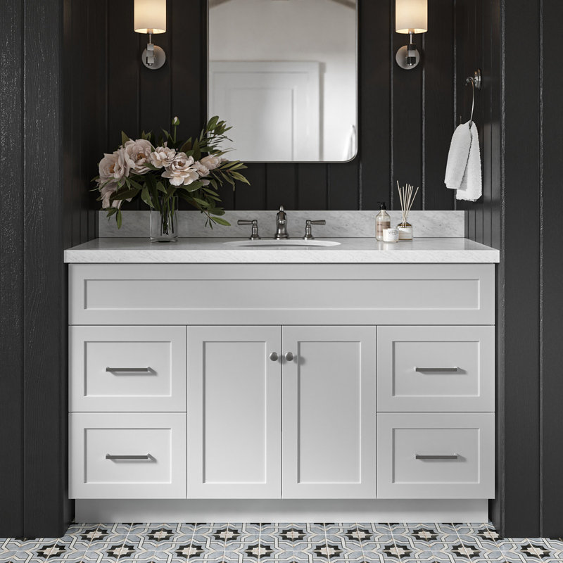 Abell 55'' Single Bathroom Vanity with Carrara Marble Top, Gray