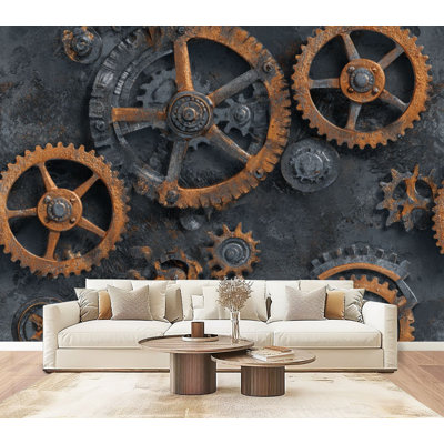 Peel and Stick Wallpaper Dark Industrial Steampunk Gears Plates Steampunk Rustic Factory Wall Murals 69"H x 96"W Removable PVC Wall Paper Self-Adhesive Wall Decor for Bedroom Living Room Home Office