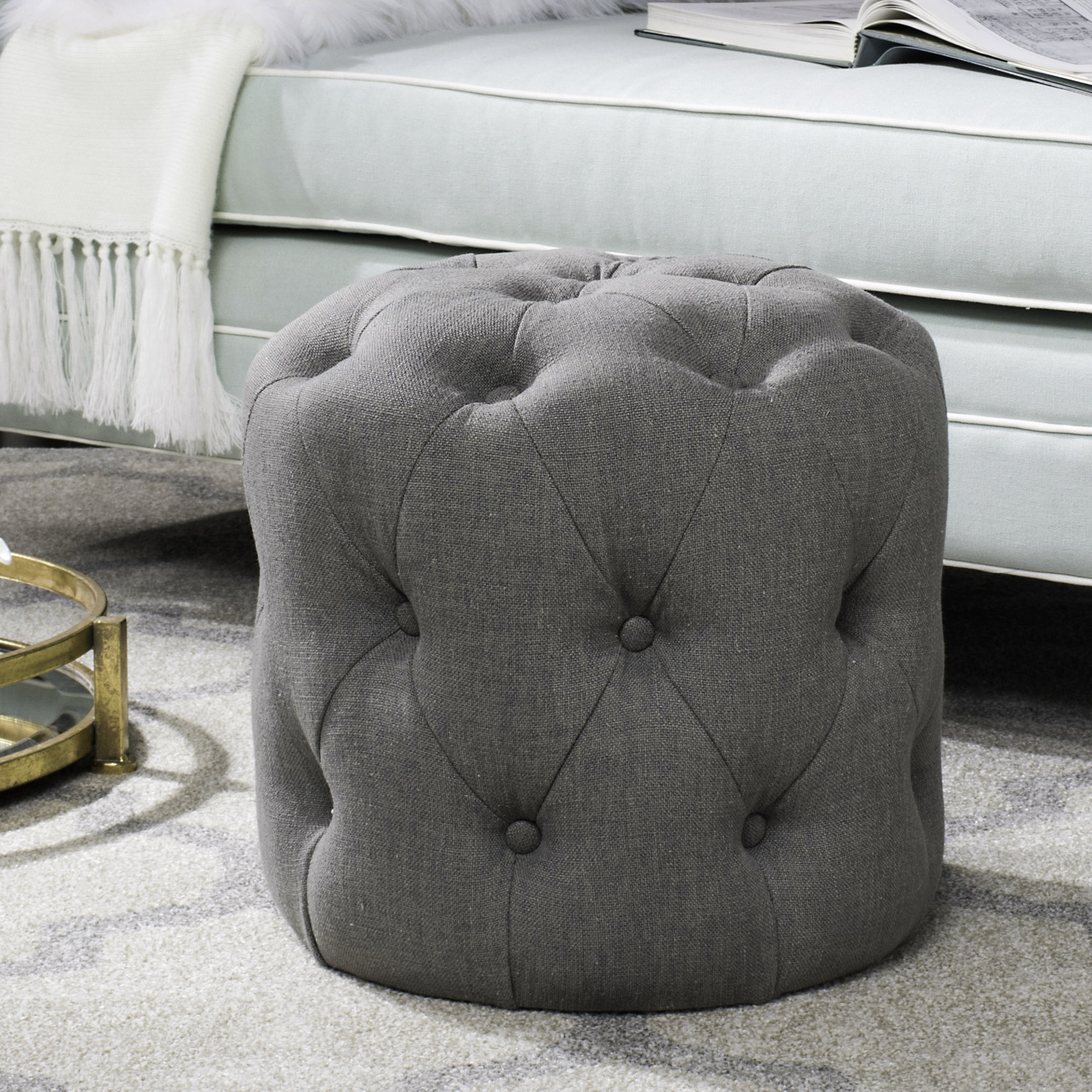 Burnes Upholstered Ottoman, Granite Washed