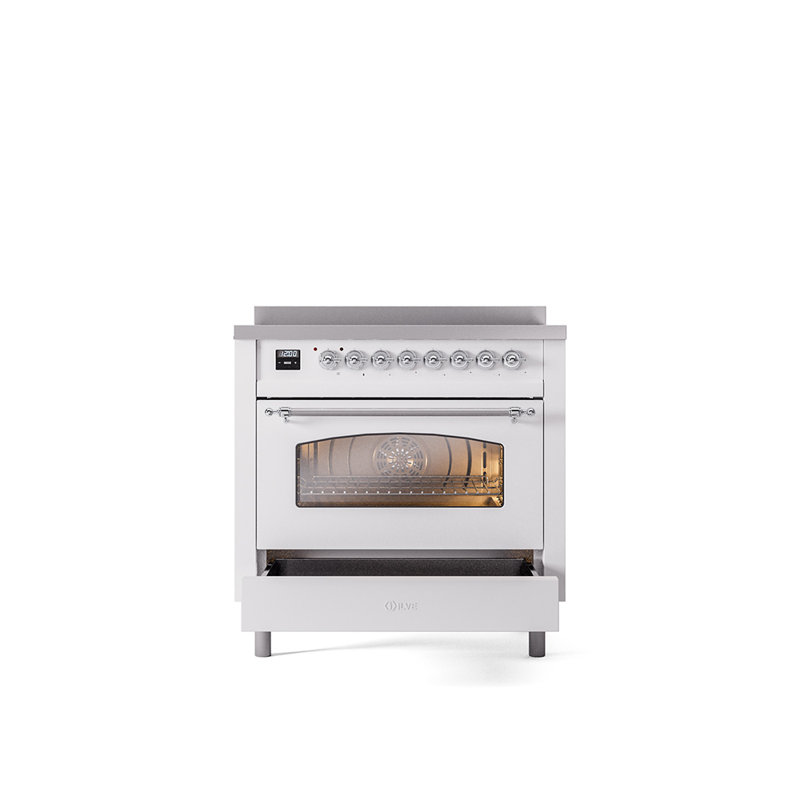 Cuisinière à induction 36 pouces avec 6 éléments à induction ILVE Nostalgie II Series (porte en verre), RAL / chrome