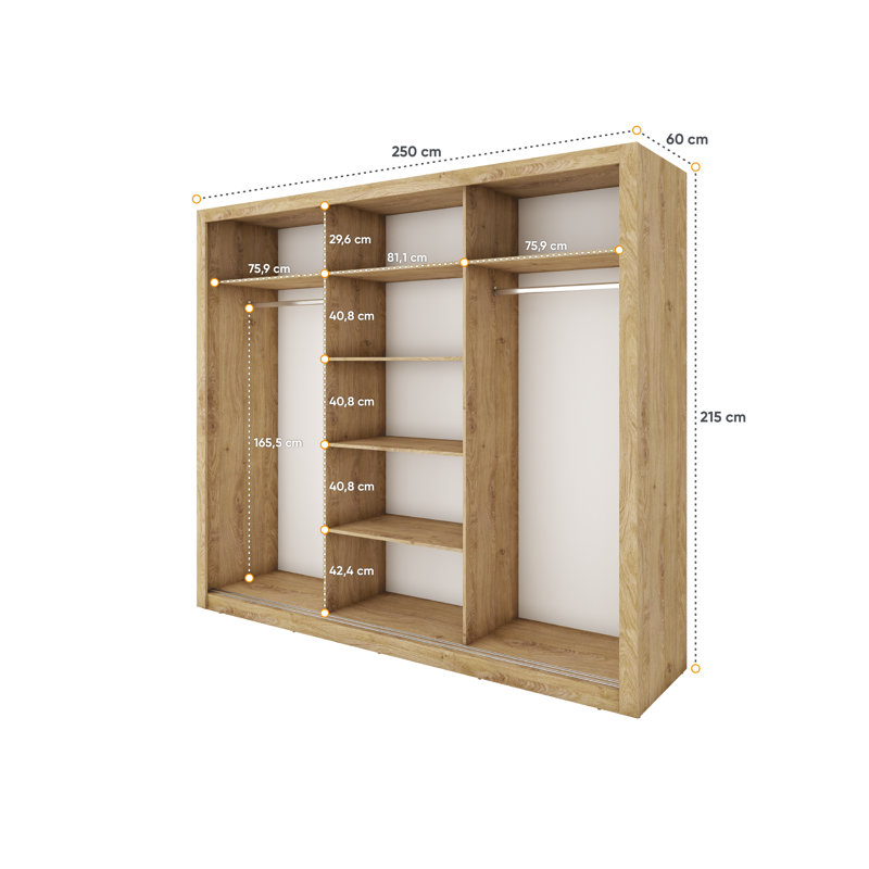 2 Door Sliding Wardrobe, Oak Shetland