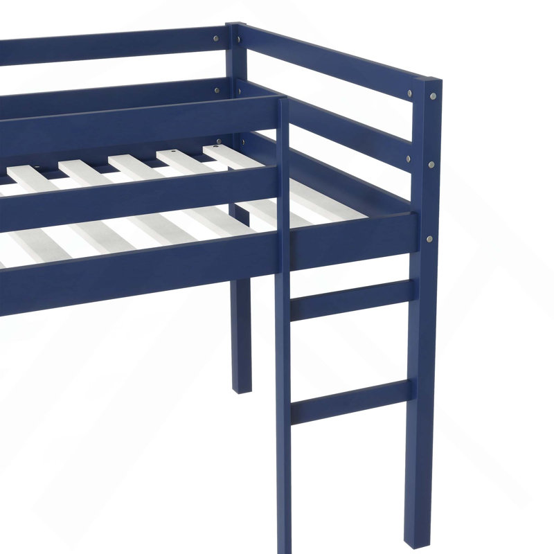 Lit mezzanine en bois massif avec échelle, plateforme de lattes renforcées, Twin, Blue